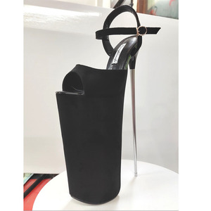 Nouvelles sandales pour femmes à talon ultra haut et fin de 30 cm avec boucle en daim noir, chaussures sensuelles - Product Image 4