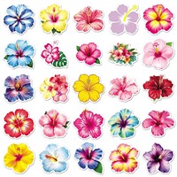 50 autocollants imperméables en PVC à motif de fleurs d'hibiscus tropicales pour la décoration DIY de coques de téléphone, carnets et gobelets