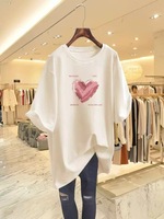 Haute qualité 100% coton personnalisé femmes surdimensionné Style américain T-Shirt à manches courtes avec mignon Logo décoration coupe ample