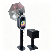 Machine de photomaton ovale noire avec anneau lumineux RGB, support tablette/appareil photo, construction métallique, capacité 15 personnes pour fêtes