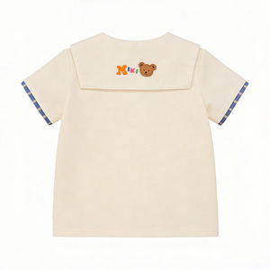 T-shirt en coton personnalisé pour enfants, garçons et filles, col marin, manches courtes, imprimé ours de dessin animé, haut décontracté pour enfants - Product Image 5