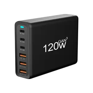 3 A3C GaN 120W Ladegerät 6 Anschlüsse USB Typ C PD Ladegerät Schnell ladung 3.0 USB Desktop Ladegerät 120W für intelligentes Mobiltelefon