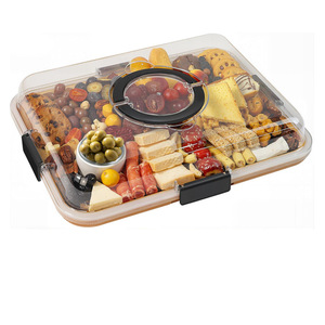 Bamboo Snack Tray With Lid <b>Square</b> Cutting Board Household Cheese <b>Set</b> Serving Tray With Handle - Product Image 1