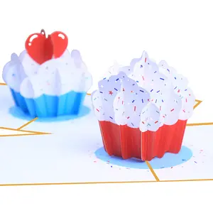 XINDUO color printing 3D birthday three-dimensional paper carving greeting card cup cake blessing message small