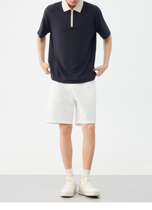 <span class=keywords><strong>เสื้อโปโล</strong></span>ผู้ชายทรงหลวม สีกรมท่าล้วน คอปกตัดสี ผ้าคุณภาพสูง แห้งเร็ว ไม่ยับง่าย พร้อมโลโก้สั่งทำพิเศษ - Product Image 5