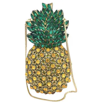 Pochette da sera con strass di ananas in pietra a tracolla da sera fatte a mano di lusso pochette da donna in cristallo con diamanti Bling con stringhe