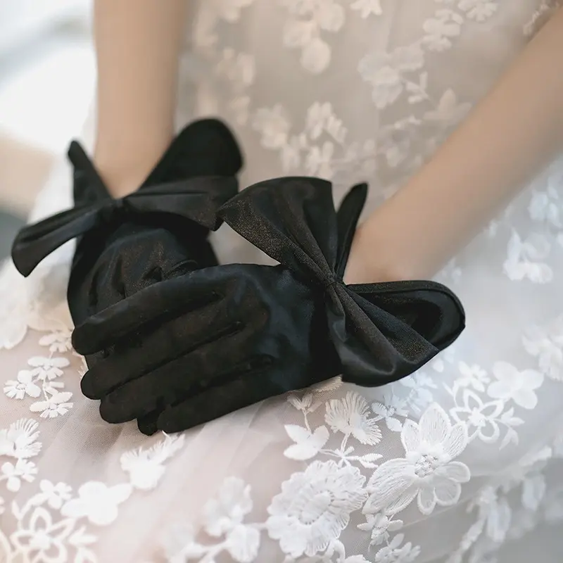 Women Short Style Stretch Big Bow Wedding Satin Bridal Gloves - Buy Womens Driving Summer Gloves