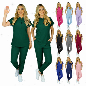 Women Scrub <b>Set</b> Solid Color Moisture Wicking Split Uniform For Nurse <b>Doctor</b> Receptionist Workwear Size S XXL - Product Image 1