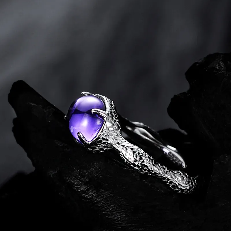 ICEBELA perhiasan modis 925 perak murni Niche Chic manis keren segar sederhana Inset batu permata ungu tekstur cincin membuka