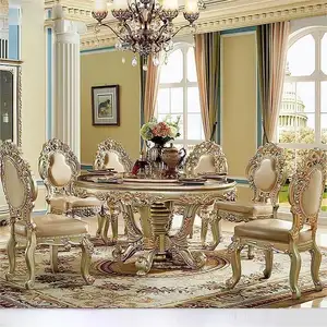 皇家仿古欧洲经典风格大理石方形餐桌家居客厅家具套装6人座餐桌