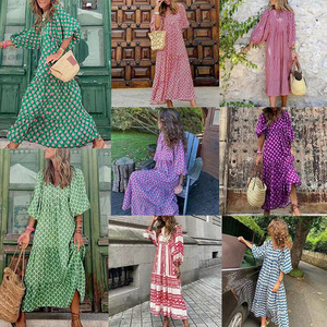 <span class=keywords><strong>Vestido</strong></span> Maxi Floral Elegante Casual Holgado con Mangas Abullonadas de Ganchillo y Estampado Geométrico de Cintura Natural para Mujer, Colección Verano 2026 - Product Image 1