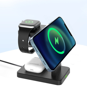 3-Trong-1 Đồng Hồ Báo Thức 15W Sạc Không Dây Xách Tay Phổ Điện Thoại Di Động Từ Tính Sạc Đứng Cho iPhone 12/13 Cho Airpods 2/3 - Product Image 1