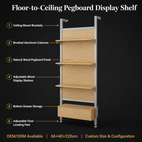 Rak Display Pegboard dari Lantai hingga Plafon dengan Rangka Aluminium Brushed, Rak Kayu yang Dapat Disesuaikan, dan Laci Penyimpanan