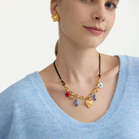 Colliers J&D Vintage en acier inoxydable plaqué or 18 carats avec agate rouge, herbe, soleil, cœur, lune, coquillage, œil maléfique, corde cirée