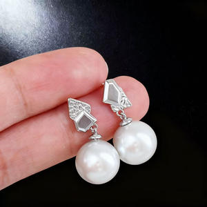 22689DIY Pearl Accessories S925 Silver Earnail Empty Stand 18K <b>Gold</b> <b>Drop</b> <b>Earrings</b> with 9-13mm Round Silver Jewelry - Product Image 1