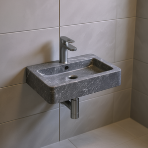 Lavabo mural pour salle de bain 15x9.4x2.6 pouces en marbre gris, design rectangulaire minimaliste - Product Image 2