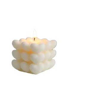 INS OEM情人节香味大豆蜡蜂蜡3D立方体心形泡泡蜡烛