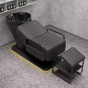 อ่างล้างผมเซรามิกแบบเอนได้ พร้อมเก้าอี้ปรับระดับได้ สีขาวดำ - Product Image 2