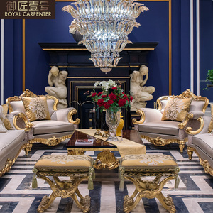 Francese di lusso stile europeo combinazione di 123 francese in legno massello divano in tessuto per soggiorno di lusso Set - Product Image 3