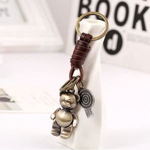 LLavero de Metal de cuero tejido hecho a mano creativo Vintage colgante <span class=keywords><strong>Animal</strong></span> elefante jirafa oso llavero de coche accesorio de decoración - Product Image 4