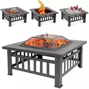 3 In 1 Fire Pit 32 34 Inch Outdoor Warmer Smokeless Firepit Wood Charcoal Square Fire Table With Poker And Flame Screen Bonfire