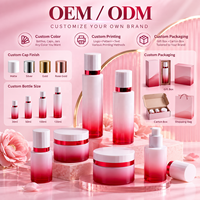 Ensemble d'emballages cosmétiques en verre dégradé rouge de qualité supérieure, flacons et pots personnalisés avec logo pour sérum, tonique, lotion, crème pour le visage