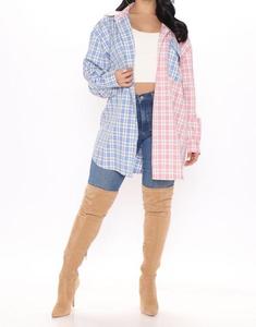 <span class=keywords><strong>Blusa</strong></span> Corta a Cuadros de Gran Tamaño con Contraste de Color, Camisa a Cuadros, <span class=keywords><strong>Blusa</strong></span> Corta con Ombligo Descubierto para Mujer, <span class=keywords><strong>Blusa</strong></span> de Manga Larga - Product Image 4