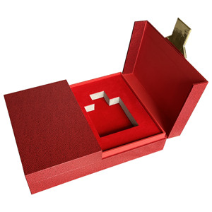 ROGOOD Coffret cosmétique de luxe en cuir rouge texturé à double porte avec fermeture magnétique et plaque logo personnalisée pour emballage cadeau P2152 - Product Image 5