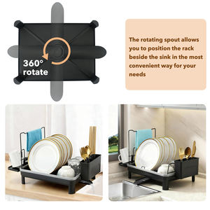 מתקן אחסון צדדי לכיור מברזל, מתקן ייבוש כלים עם מחזיק סכו\\\"ם, מתקן ייבוש מטליות, מעמד לכוסות, צינור ניקוז, רגליים מוגבהות - Product Image 3