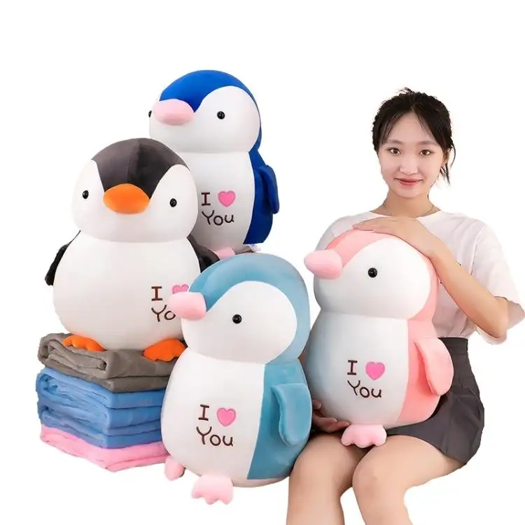 AIFEI TOY Cute Animal Styling Penguin Sleeping Nap Break Air-conditioning Blanket Dual-purpose Pillow Stuffed Plush Toy