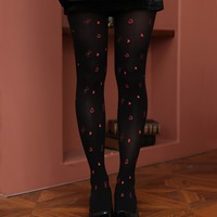 Collants en nylon imprimés CY235 à motifs cœurs et petites fleurs, base noire, résistants aux déchirures, sexy, collection automne-hiver, vente en gros