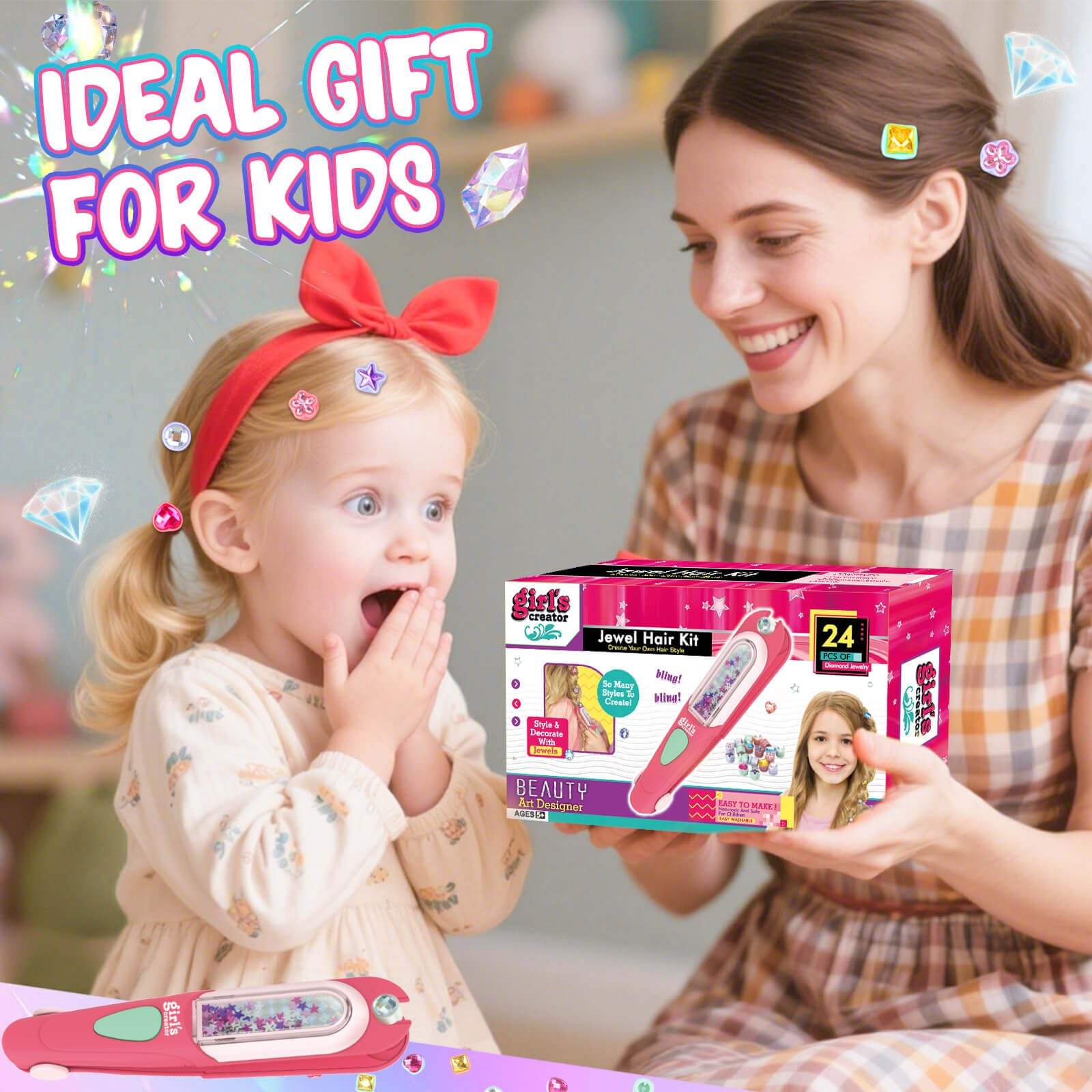 EPT DIY Jewel Hair Kit Decoration Pretend Toy Kids Makeup Kit Set for Girls Hair Gem Stamper Kit