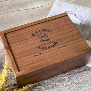 JUNJI 나무 Boudoir 사진 상자 새겨진 기념품 상자 인쇄 사진 메모리 상자 생일 기념일 웨딩 선물