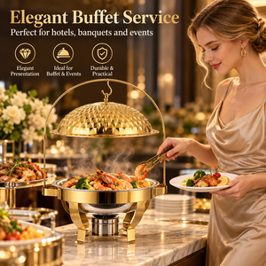Calentador de Comida Tipo Buffet con Asa Colgante y Diseño de Diamantes, en Dorado y Plateado, Opcional, Capacidad de 4.5L, 6L y 8L, Recipiente para Calentar Comida de Acero Inoxidable - Product Image 5
