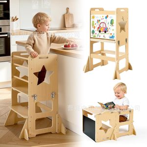 Wooden 3-In-1 Learning Tower Kitchen Helper Stool For Toddlers <b>Foldable</b> Children <b>Table</b> <b>And</b> <b>Chairs</b> Set - Product Image 3