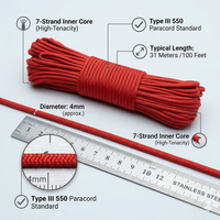 Cordon de paracorde 4 mm, 100 pieds, 550 lb, 7 brins, en nylon tressé, robuste, pour la survie, le camping, la tente, camouflage, toutes saisons, double couche