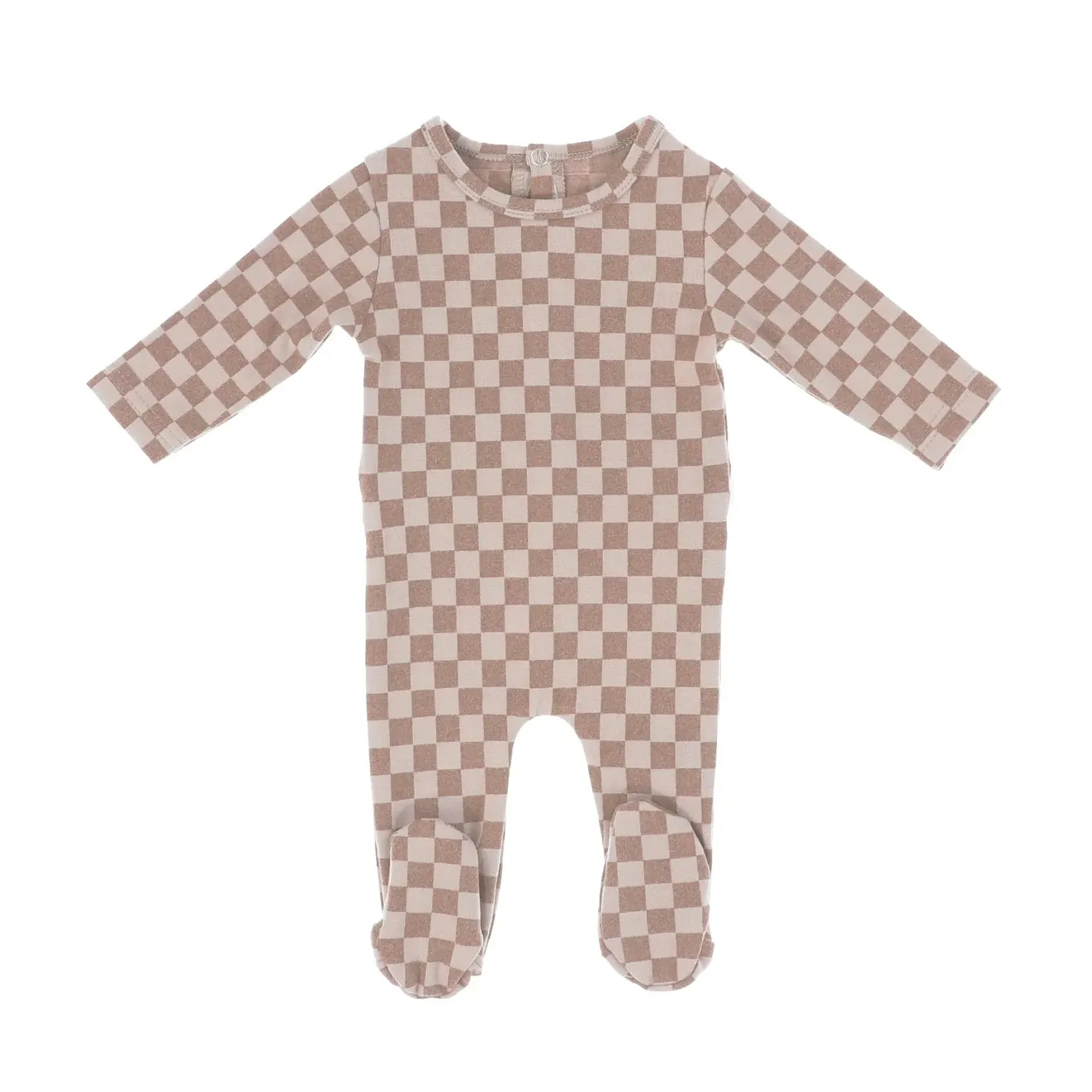 Jumpsuit lengan panjang bayi uniseks pabrikan pakaian bayi musim gugur musim dingin katun lembut seluruh kotak motif bayi