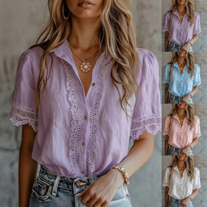 Camicia da <span class=keywords><strong>donna</strong></span> primaverile/estiva 2026: Nuovo stile europeo, ampia, in pizzo, a maniche corte, casual e multifunzionale - Product Image 6