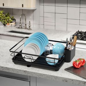 Moderno Estante de Cocina de Acero de Una Sola Capa con Cesta Filtradora para Secar y Escurrir en la Encimera, Diseño que Ahorra Espacio - Product Image 1