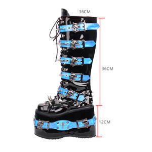 <span class=keywords><strong>Stivali</strong></span> Gotici da <span class=keywords><strong>Donna</strong></span> con Plateau in Pelle Verniciata Nera con Borchie <span class=keywords><strong>Blu</strong></span> e Fibbie a Punta <span class=keywords><strong>Stivali</strong></span> Punk a Metà Polpaccio - Product Image 4