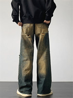 Celana Jeans Pria Kyoho Hem dengan Detail Pinggiran Anggur Jepang, Model Skinny Fit Warna Ungu, Grosir