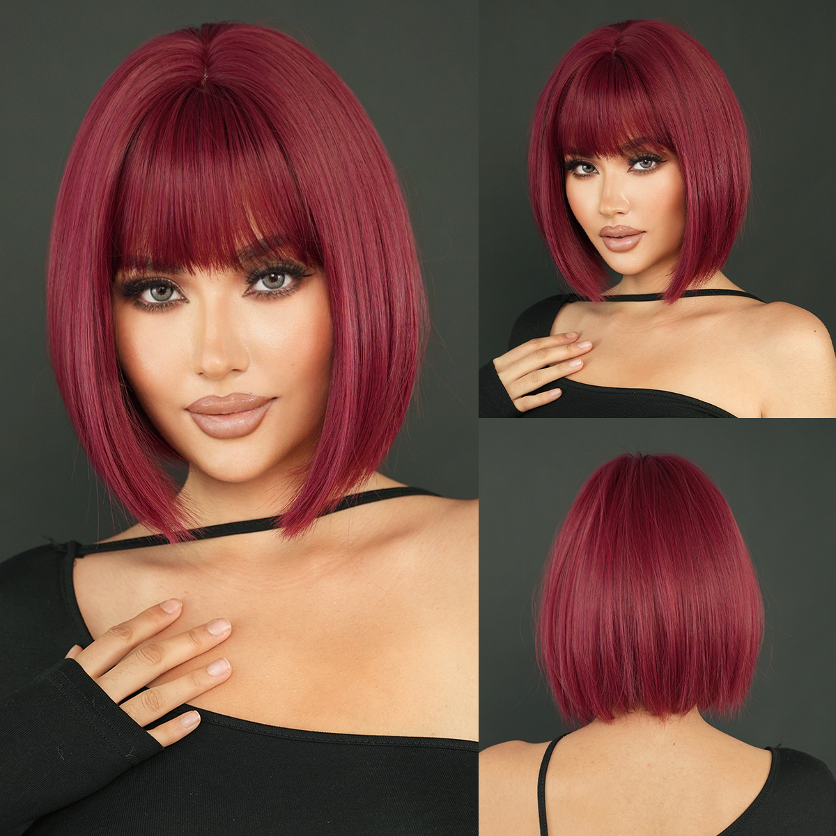 Yaki red bang wig Red Yaki Hair Wig - Etsy main image 3