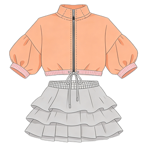 Conjunto Casual de 2 Piezas para <span class=keywords><strong>Niñas</strong></span>, Top con Mangas Abullonadas y Cierre, Falda con Volantes, <span class=keywords><strong>Ropa</strong></span> de Verano para Niños, Conjunto de <span class=keywords><strong>Tenis</strong></span> Infantil - Product Image 4
