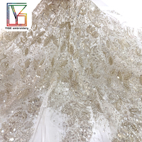 Tissu en dentelle française de haute qualité avec sequins, tissu en dentelle perlée de luxe, tissu en dentelle africaine pour robes de mariée blanches