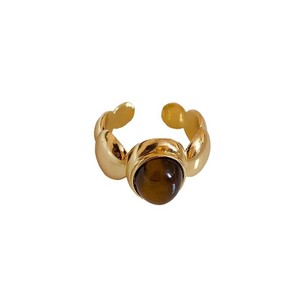 Anillo de piedra de ojo de tigre Maillard Retro de estilo de Hong Kong, un anillo de comer de boca abierta de moda y versátil para mujeres - Product Image 5