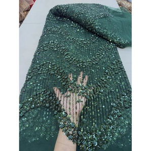 Sang Trọng Màu Đỏ Vải Tuyn Lưới Thêu Ren Vải Với Sequins Cho Phụ Nữ Wedding Party New Đính Cườm Ren Lưới Vải - Product Image 3