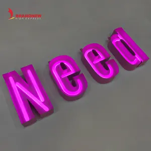 BRANDNEWSIGN Fabricante Custom Factory Outlet Design Personalizado Acrílico Led Neon Sinal Embutido Caixa De Aço Inoxidável Cartas