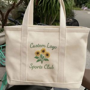 Embroidery Cotton Canvas Reusable Customized Letter Logo Two-Tone Accent Sporty Gusseted Tote <b>Bag</b> With Pocket - Product Image 2