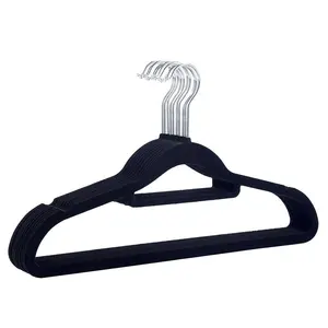 Нескользящие черные бархатные вешалки для одежды для взрослых с компактным 360 поворотным крючком