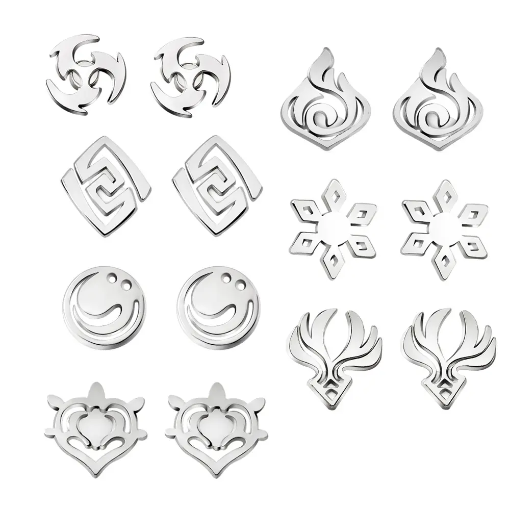 Costume Earrings Genshin Impact Thunder Fire Rock Ice Water Grass Wind Seven Element Earrings Metal COS Earrings